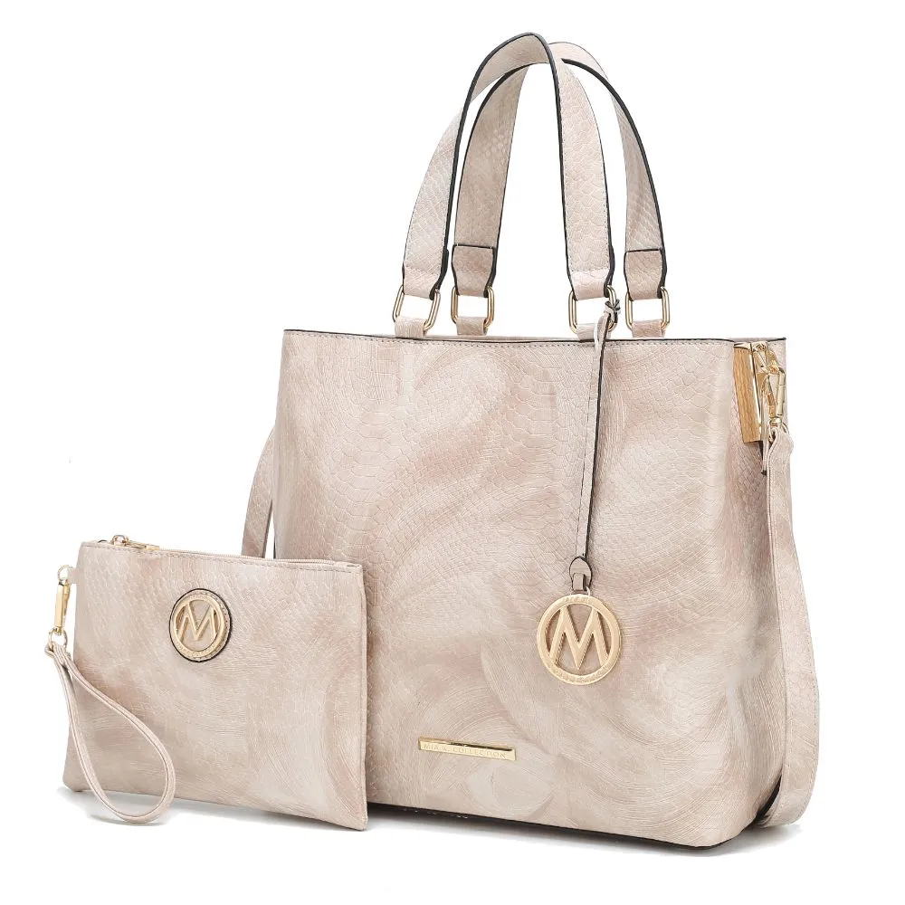 Beryl Snake-embossed Vegan Leather Women’s Tote Bag with Wristlet