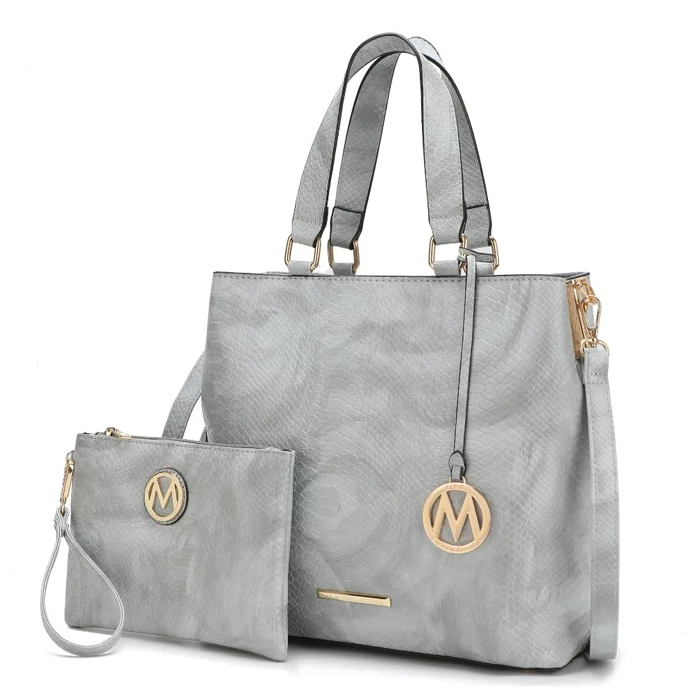 Beryl Snake-embossed Vegan Leather Women’s Tote Bag with Wristlet