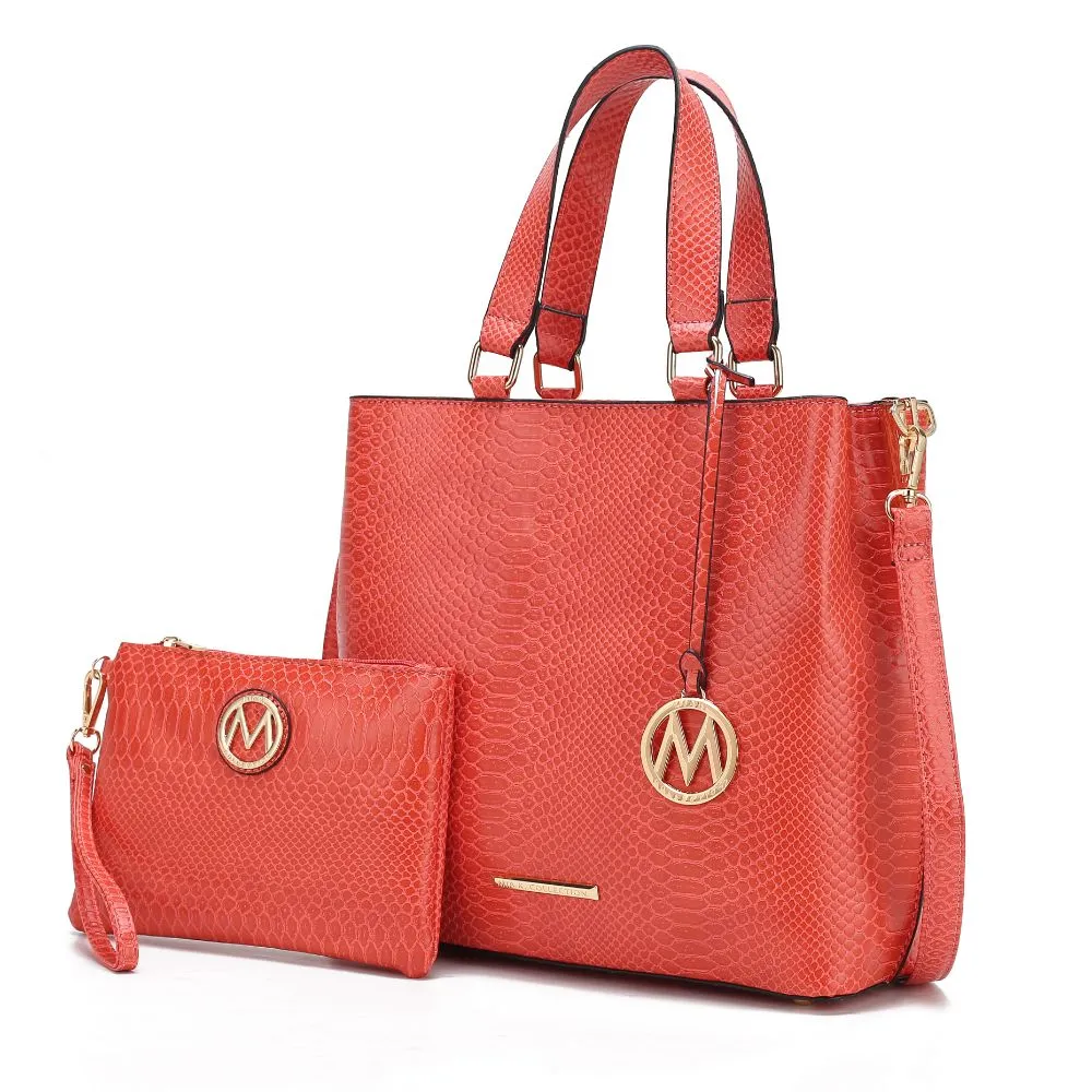 Beryl Snake-embossed Vegan Leather Women’s Tote Bag with Wristlet