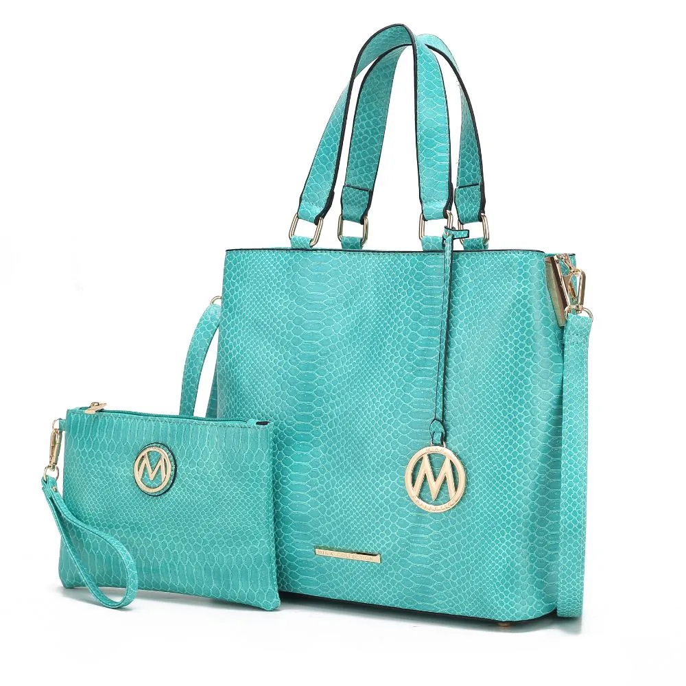 Beryl Snake-embossed Vegan Leather Women’s Tote Bag with Wristlet