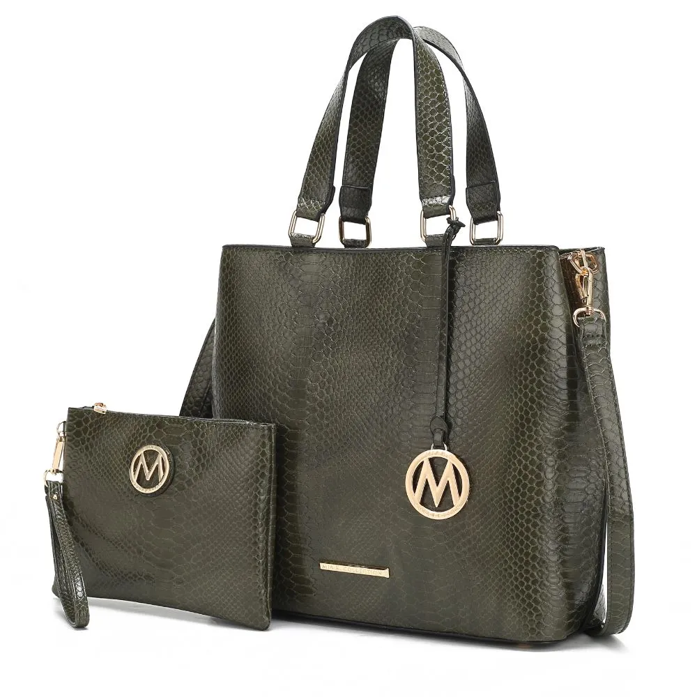 Beryl Snake-embossed Vegan Leather Women’s Tote Bag with Wristlet