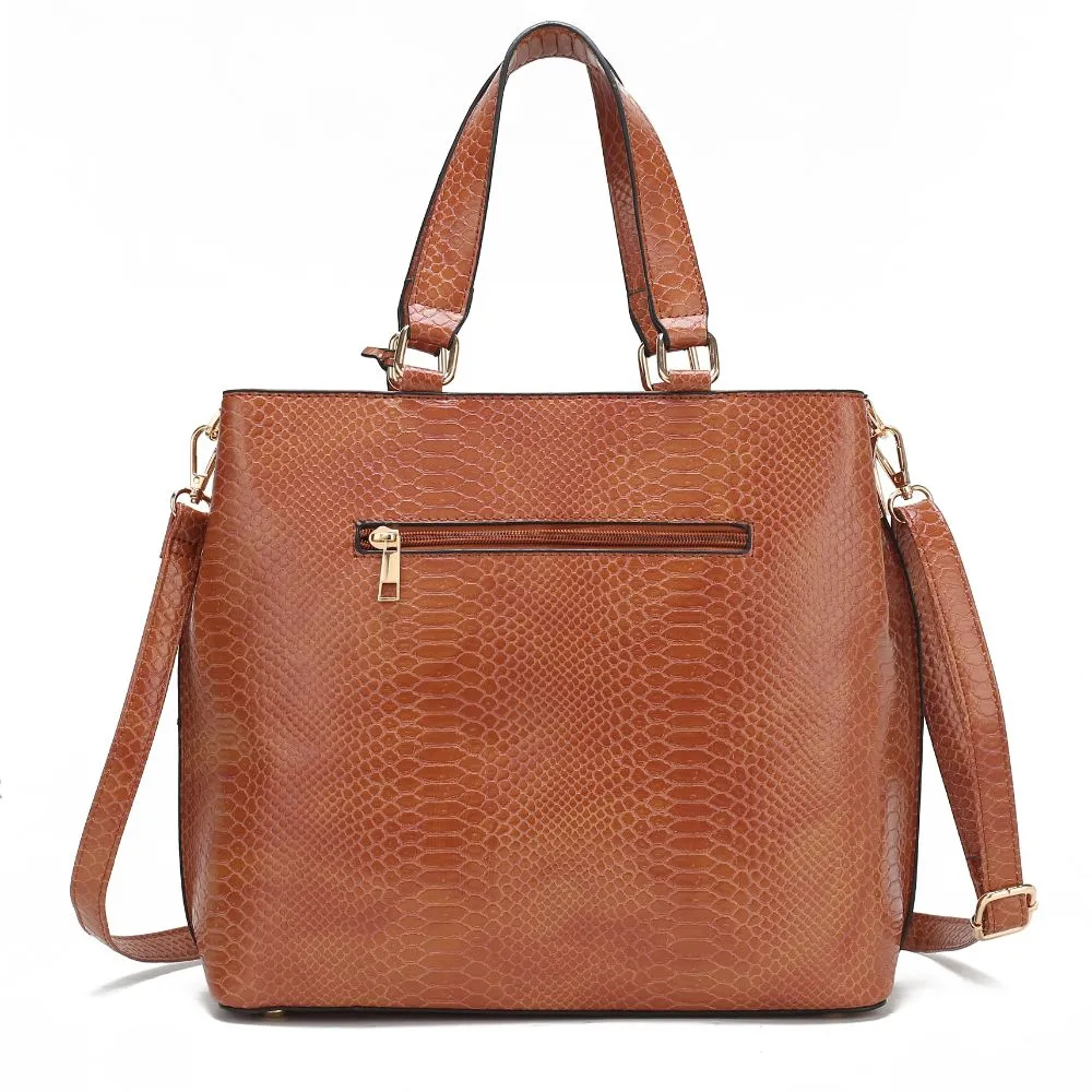 Beryl Snake-embossed Vegan Leather Women’s Tote Bag with Wristlet