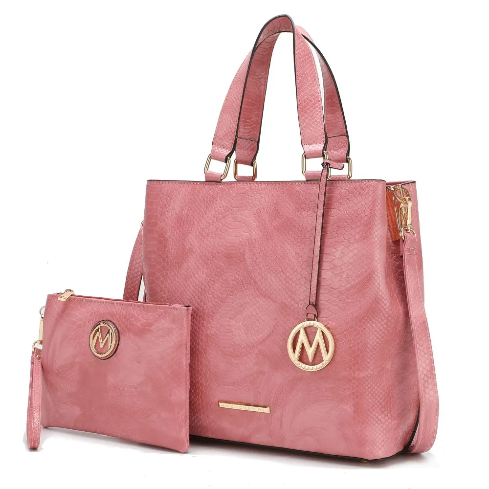 Beryl Snake-embossed Vegan Leather Women’s Tote Bag with Wristlet