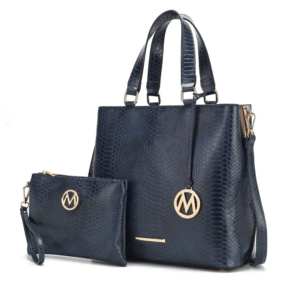 Beryl Snake-embossed Vegan Leather Women’s Tote Bag with Wristlet