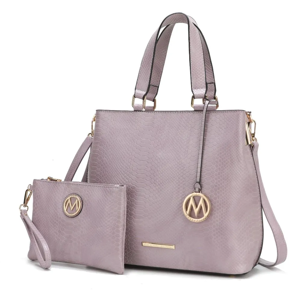 Beryl Snake-embossed Vegan Leather Women’s Tote Bag with Wristlet
