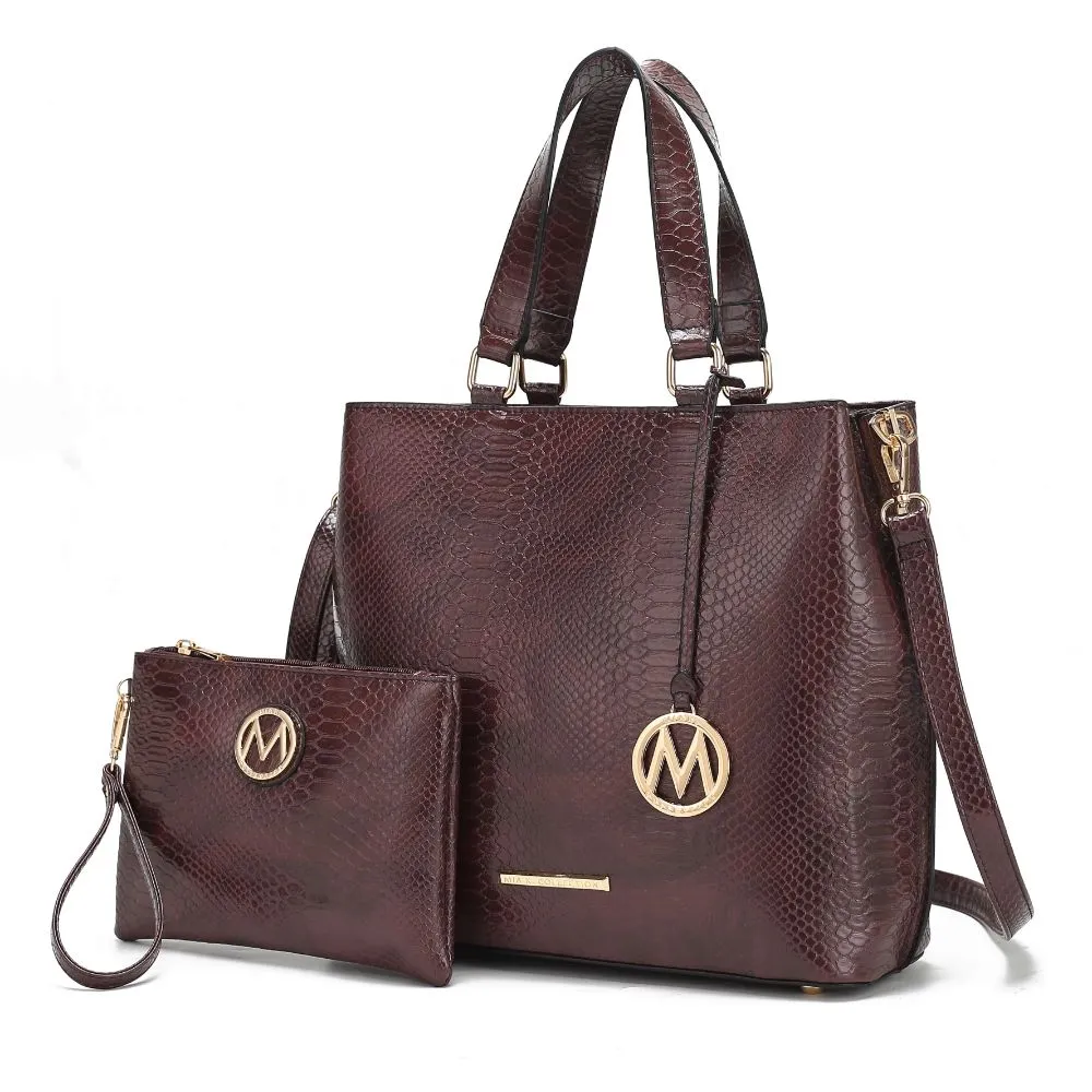Beryl Snake-embossed Vegan Leather Women’s Tote Bag with Wristlet