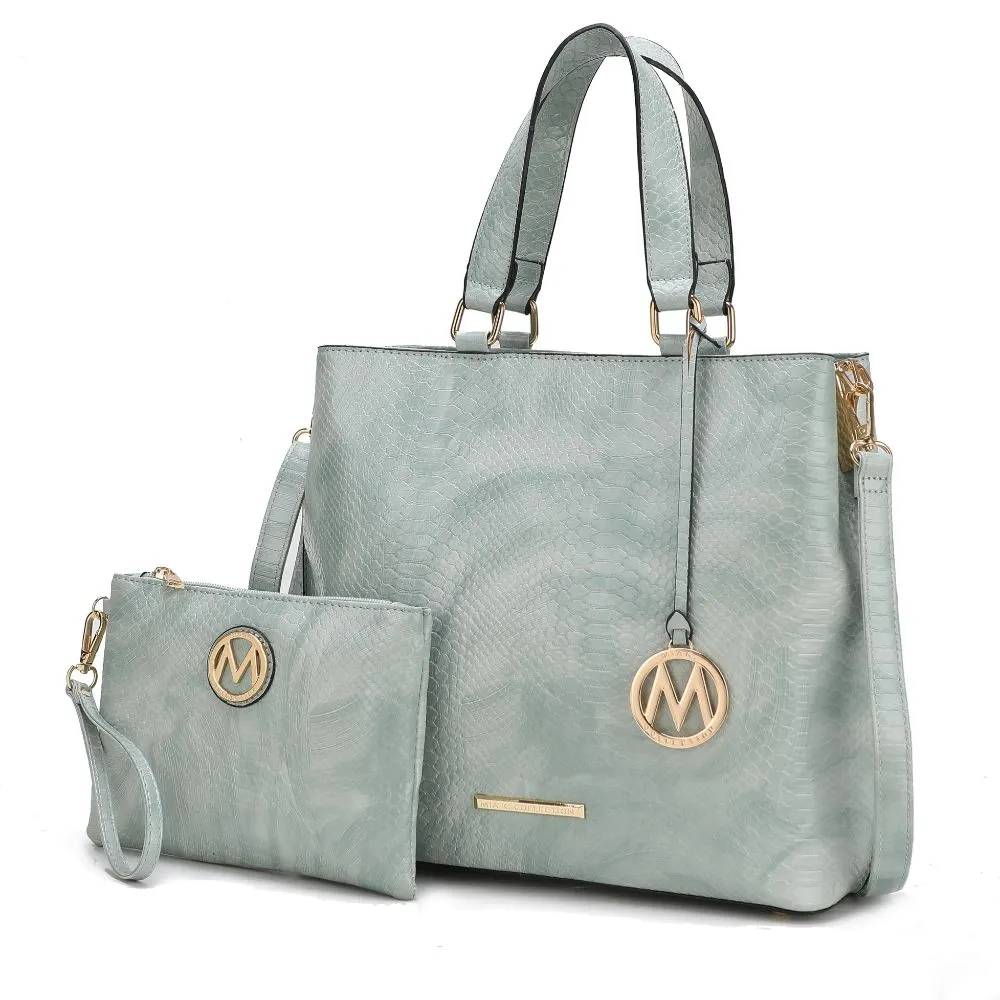 Beryl Snake-embossed Vegan Leather Women’s Tote Bag with Wristlet