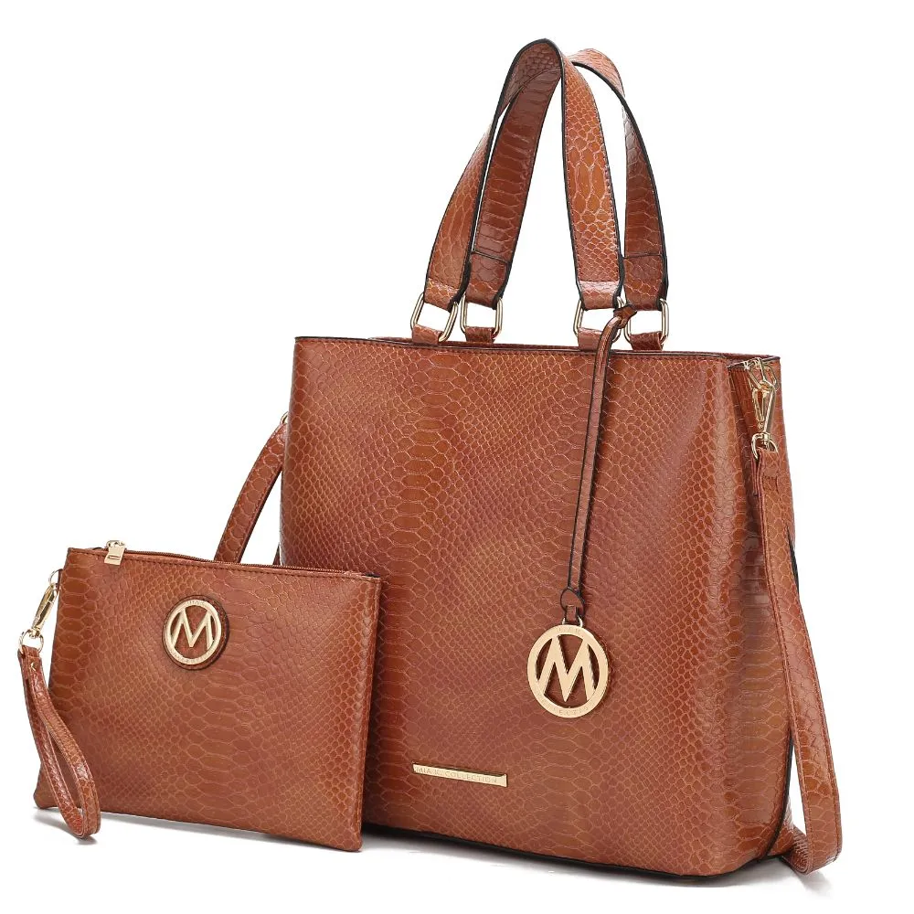 Beryl Snake-embossed Vegan Leather Women’s Tote Bag with Wristlet