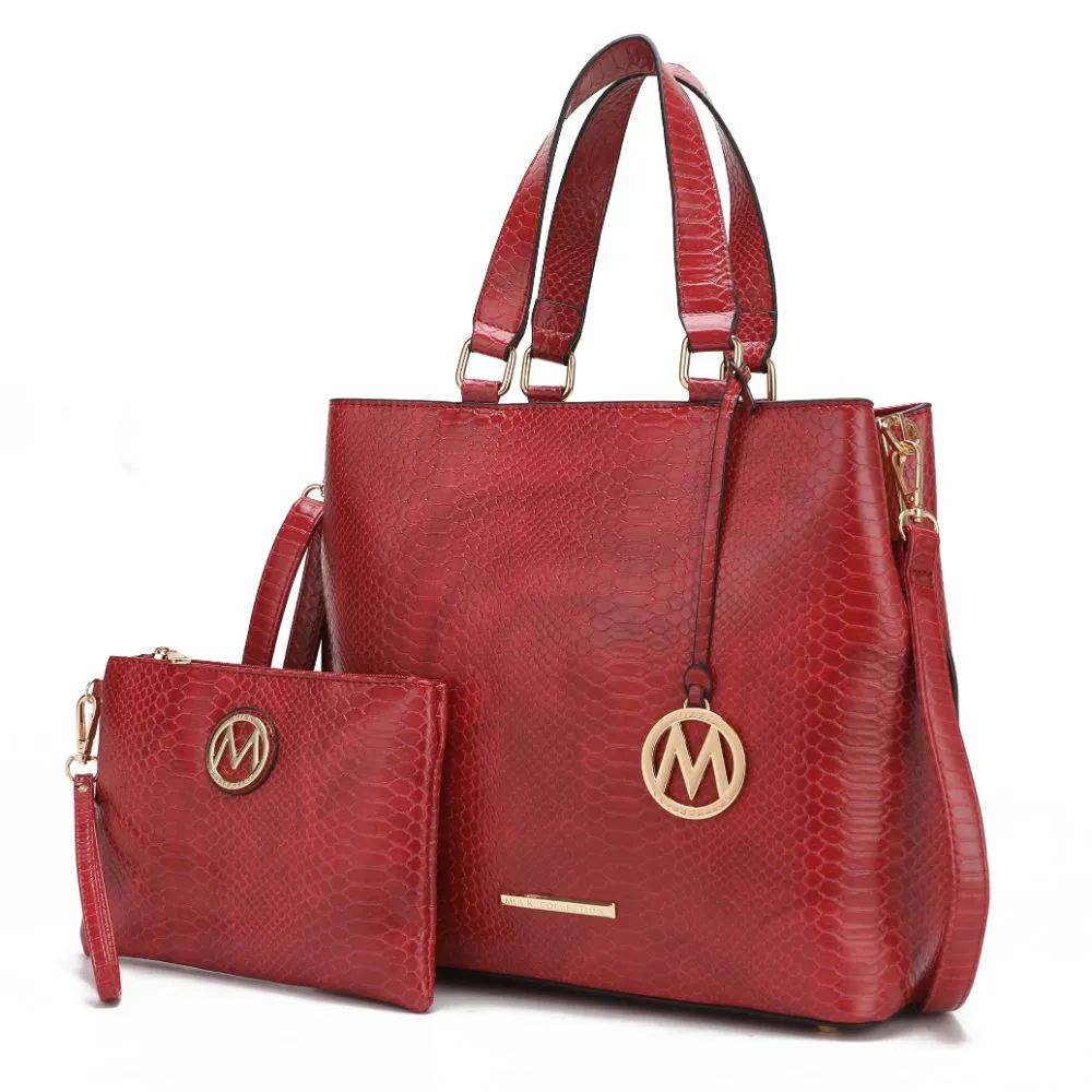 Beryl Snake-embossed Vegan Leather Women’s Tote Bag with Wristlet