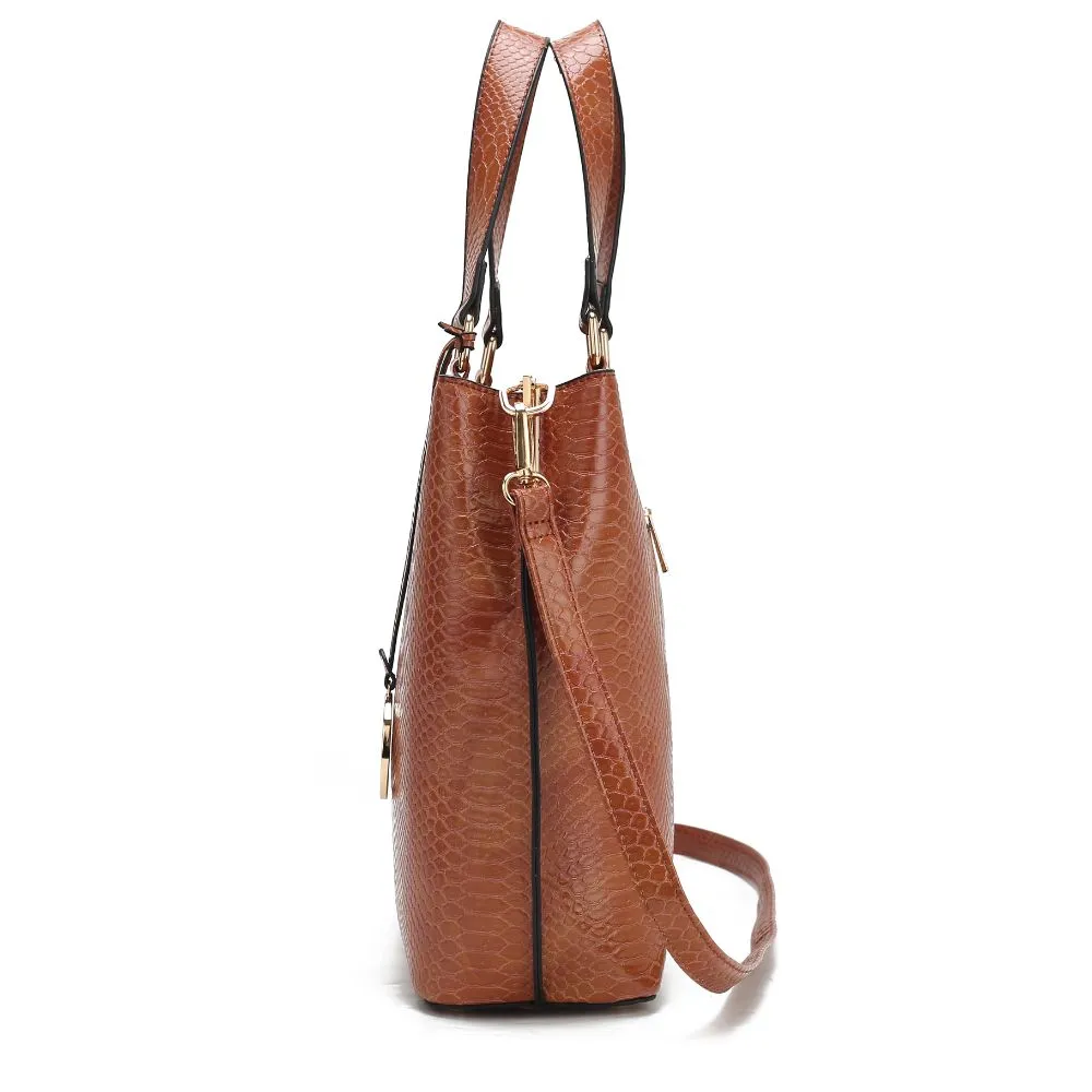 Beryl Snake-embossed Vegan Leather Women’s Tote Bag with Wristlet