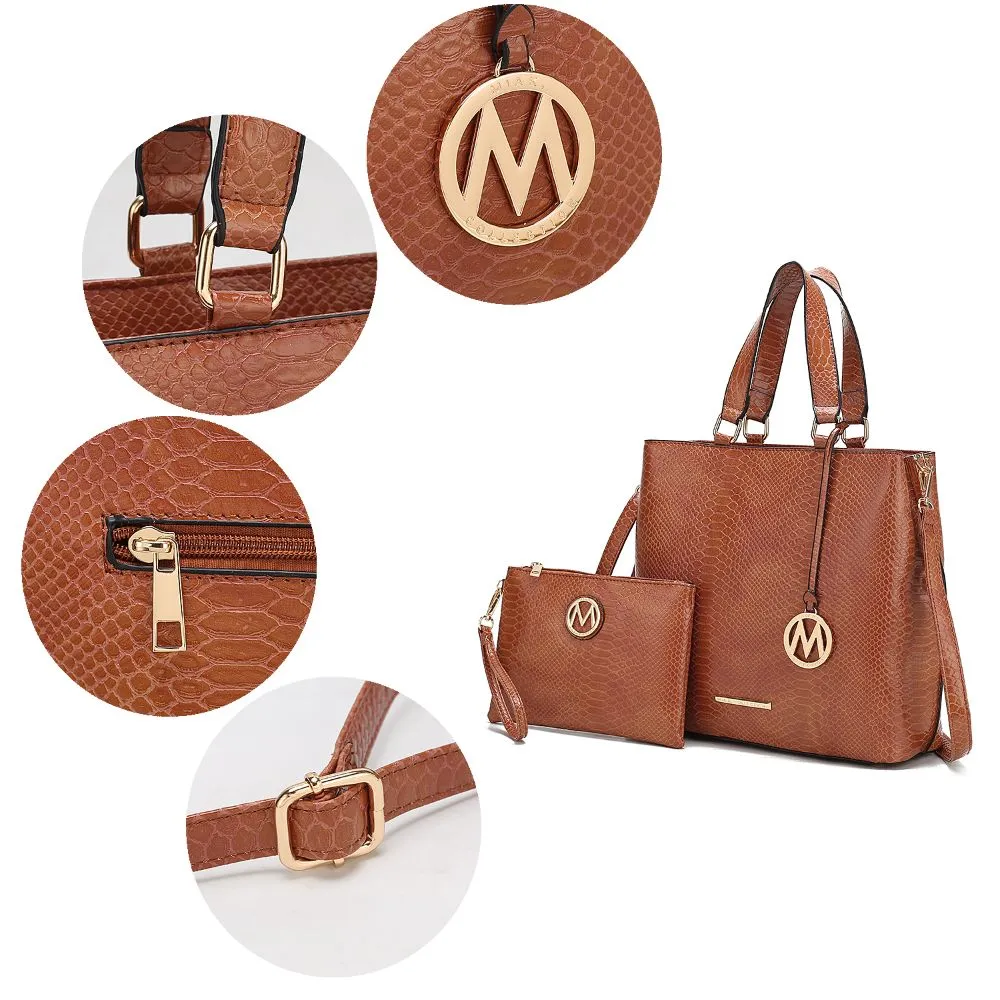 Beryl Snake-embossed Vegan Leather Women’s Tote Bag with Wristlet