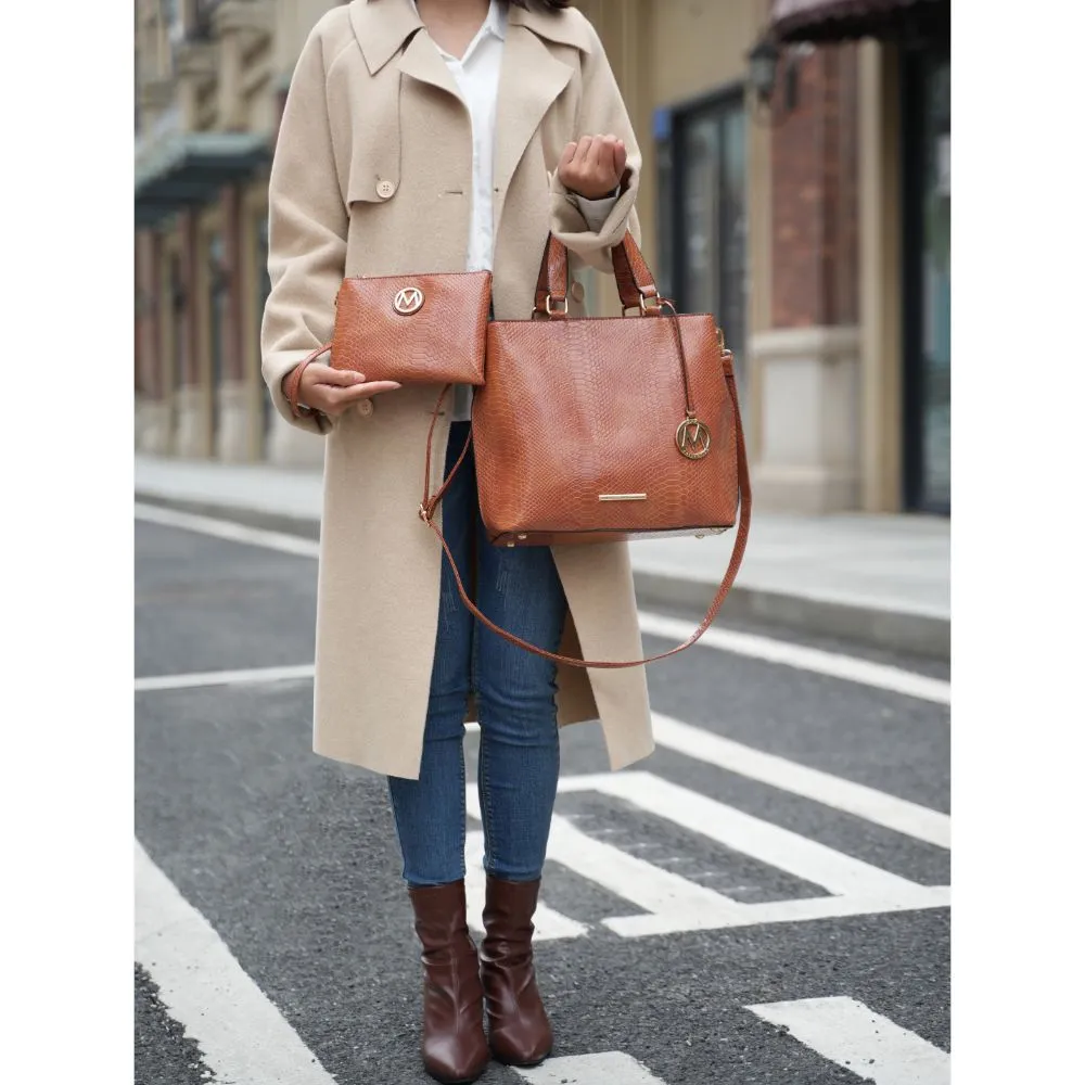 Beryl Snake-embossed Vegan Leather Women’s Tote Bag with Wristlet