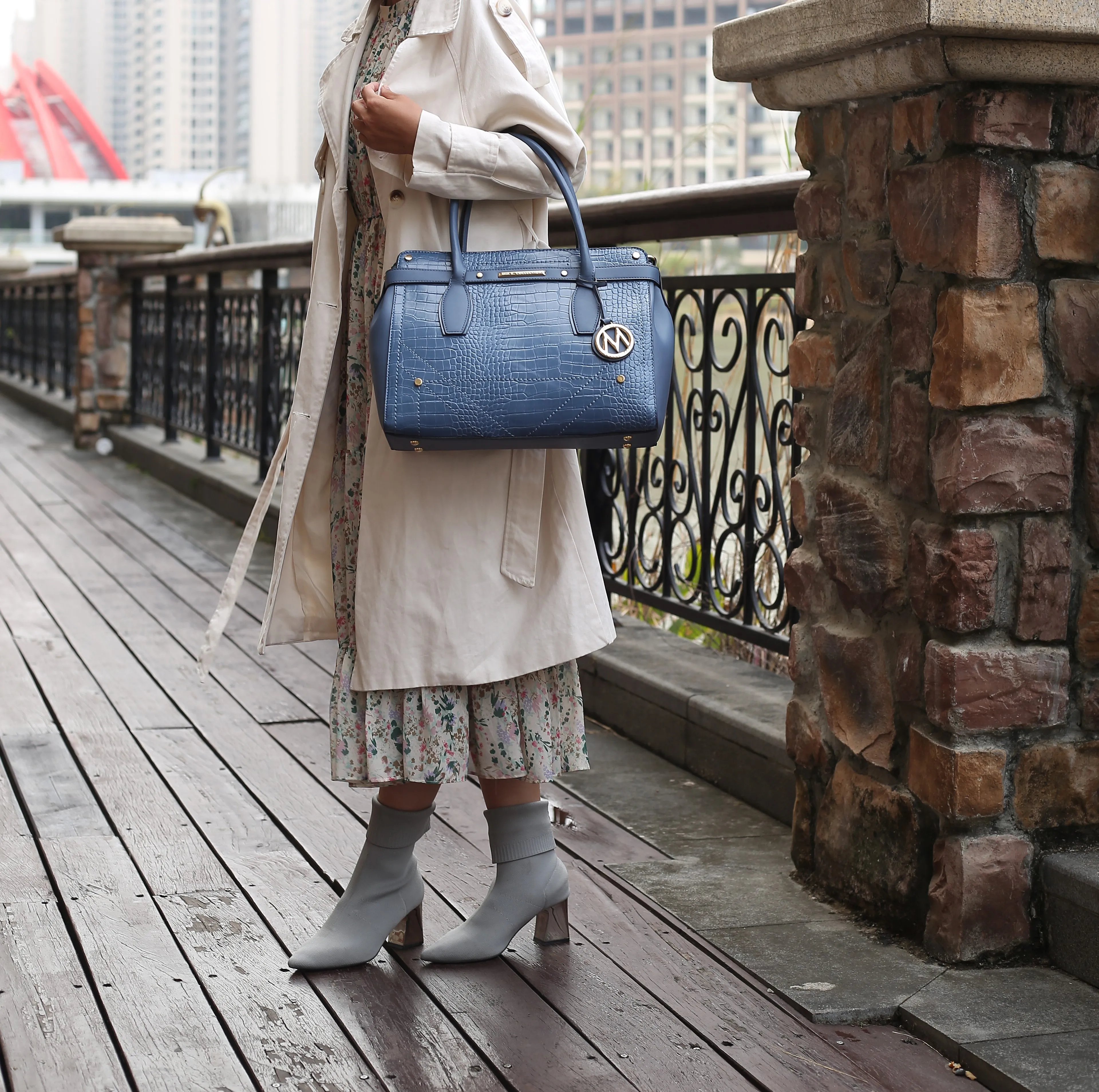 Catarina Vegan Crocodile Leather Satchel Handbag