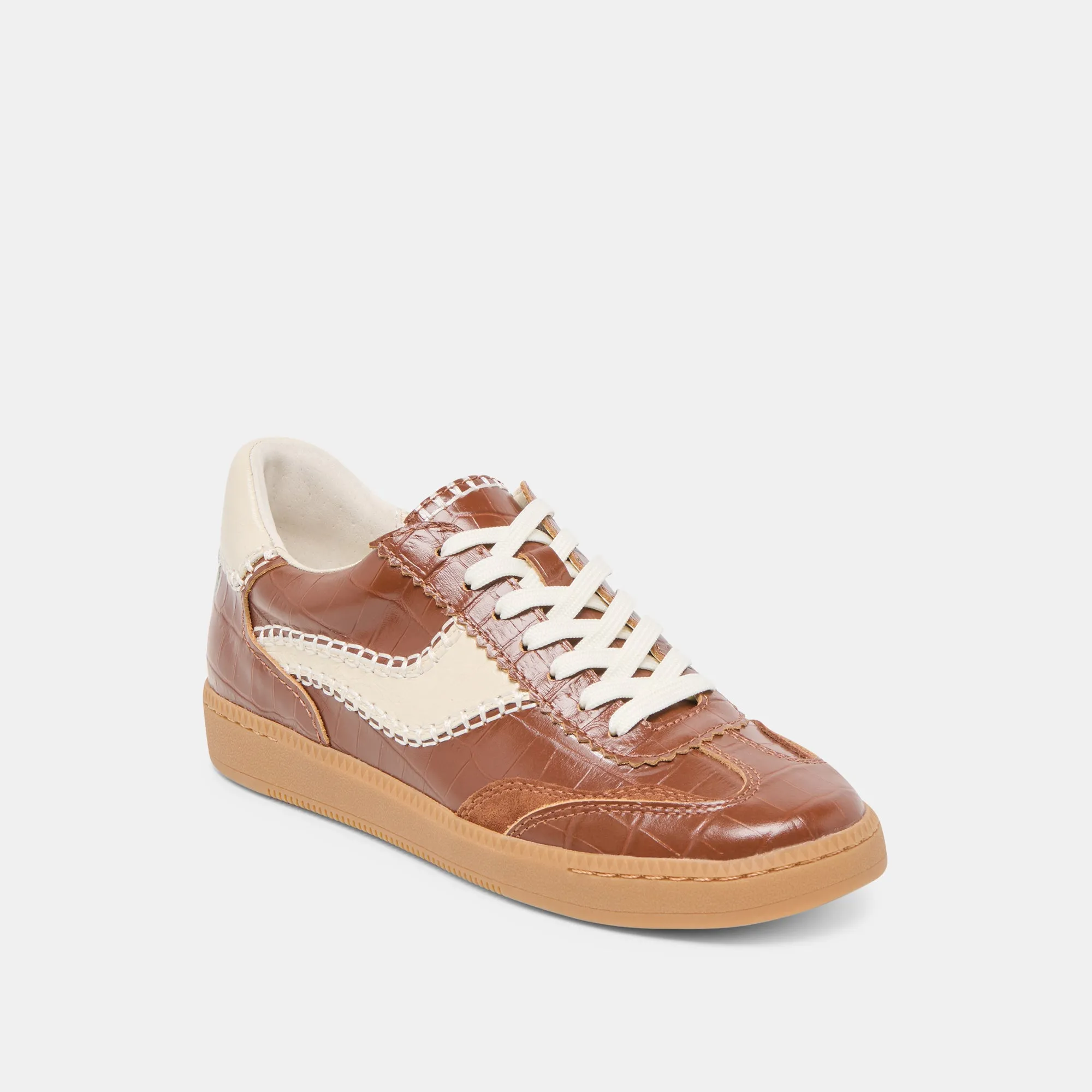 NOTICE STITCH  SNEAKERS COGNAC CROCO EMBOSSED LEATHER Dolce Vita