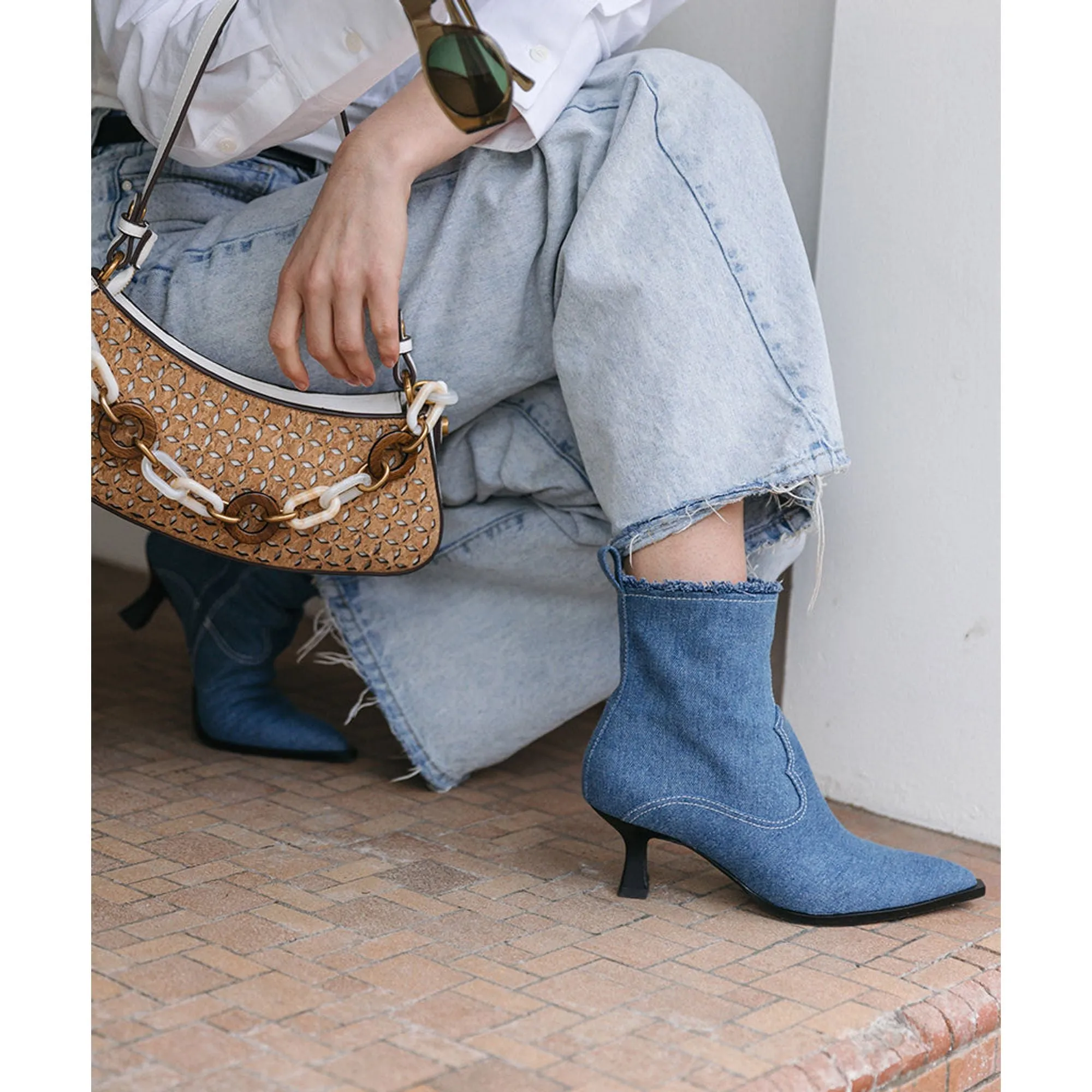 Reformation Austin Boots Blue Denim