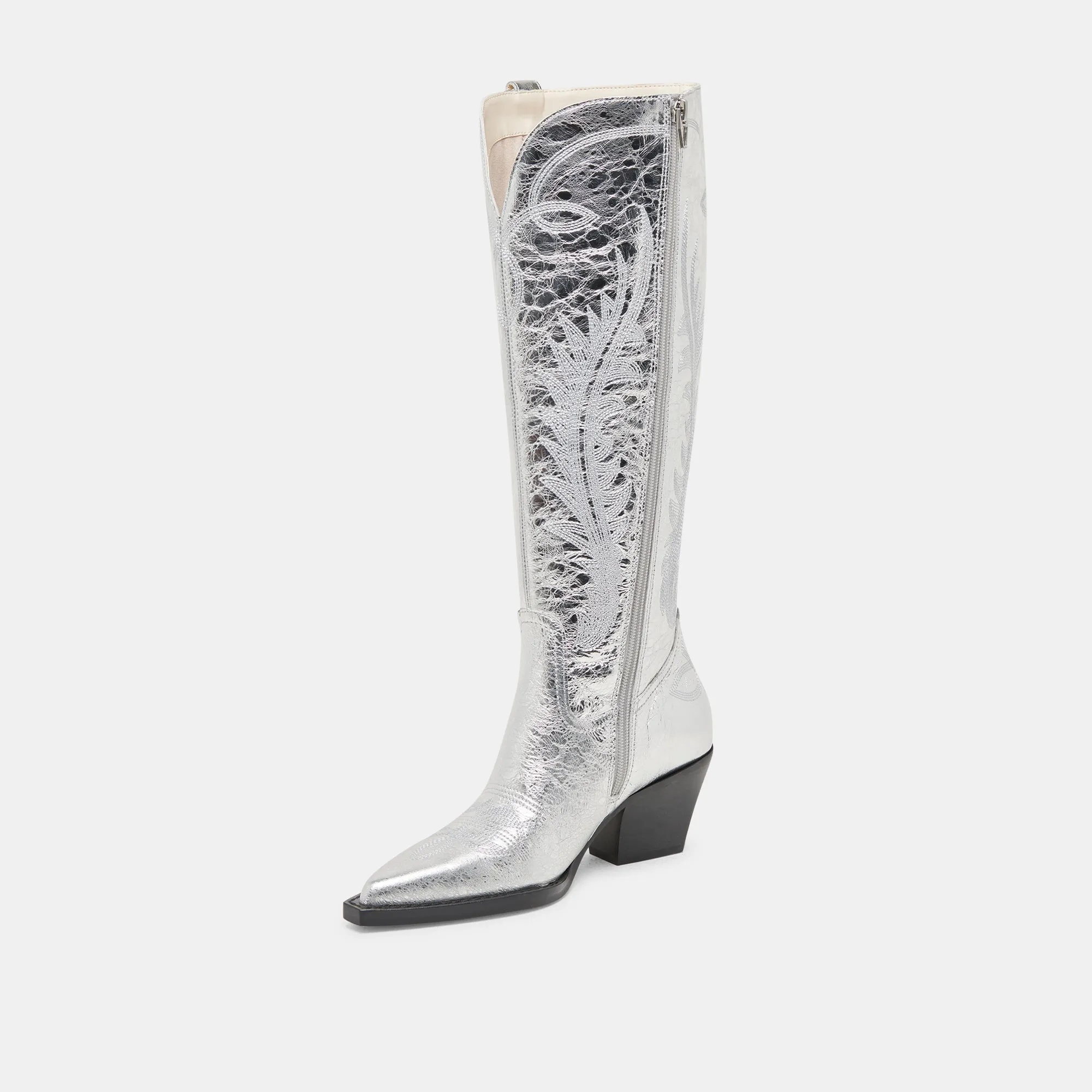 RYATT WIDE CALF BOOTS SILVER DISTRESSED LEATHER Dolce Vita