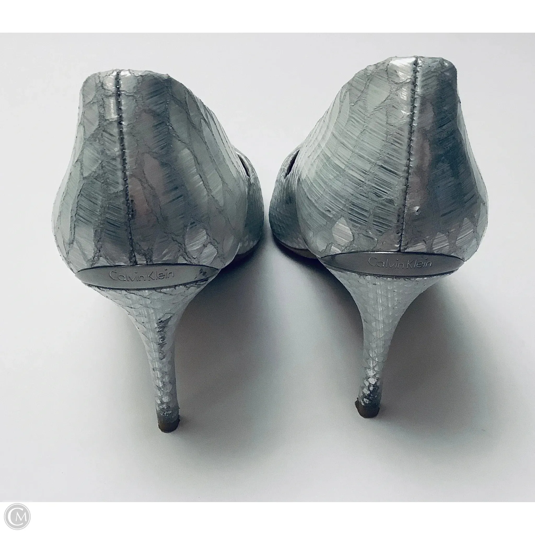 Shoes Heels Stiletto By Calvin Klein In Silver, Size: 8.5