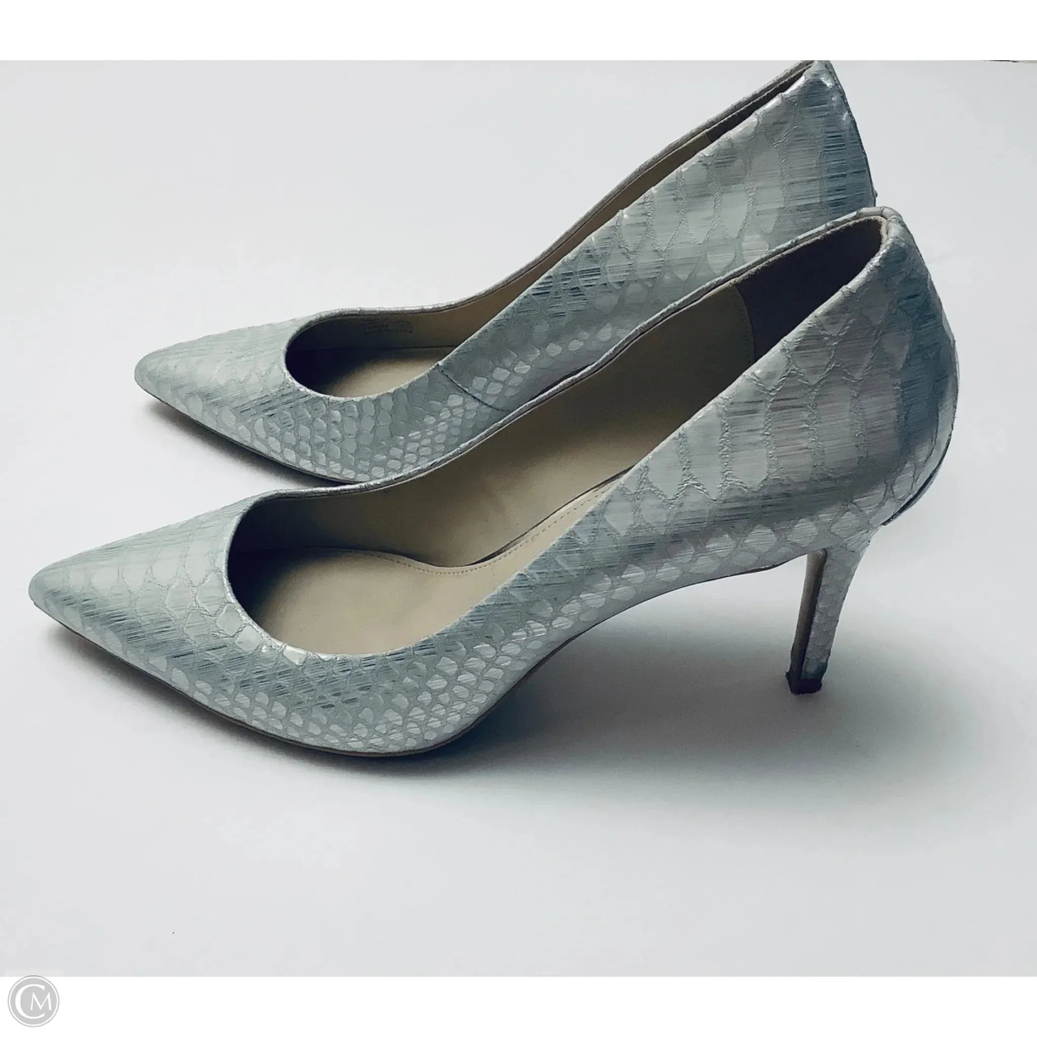 Shoes Heels Stiletto By Calvin Klein In Silver, Size: 8.5
