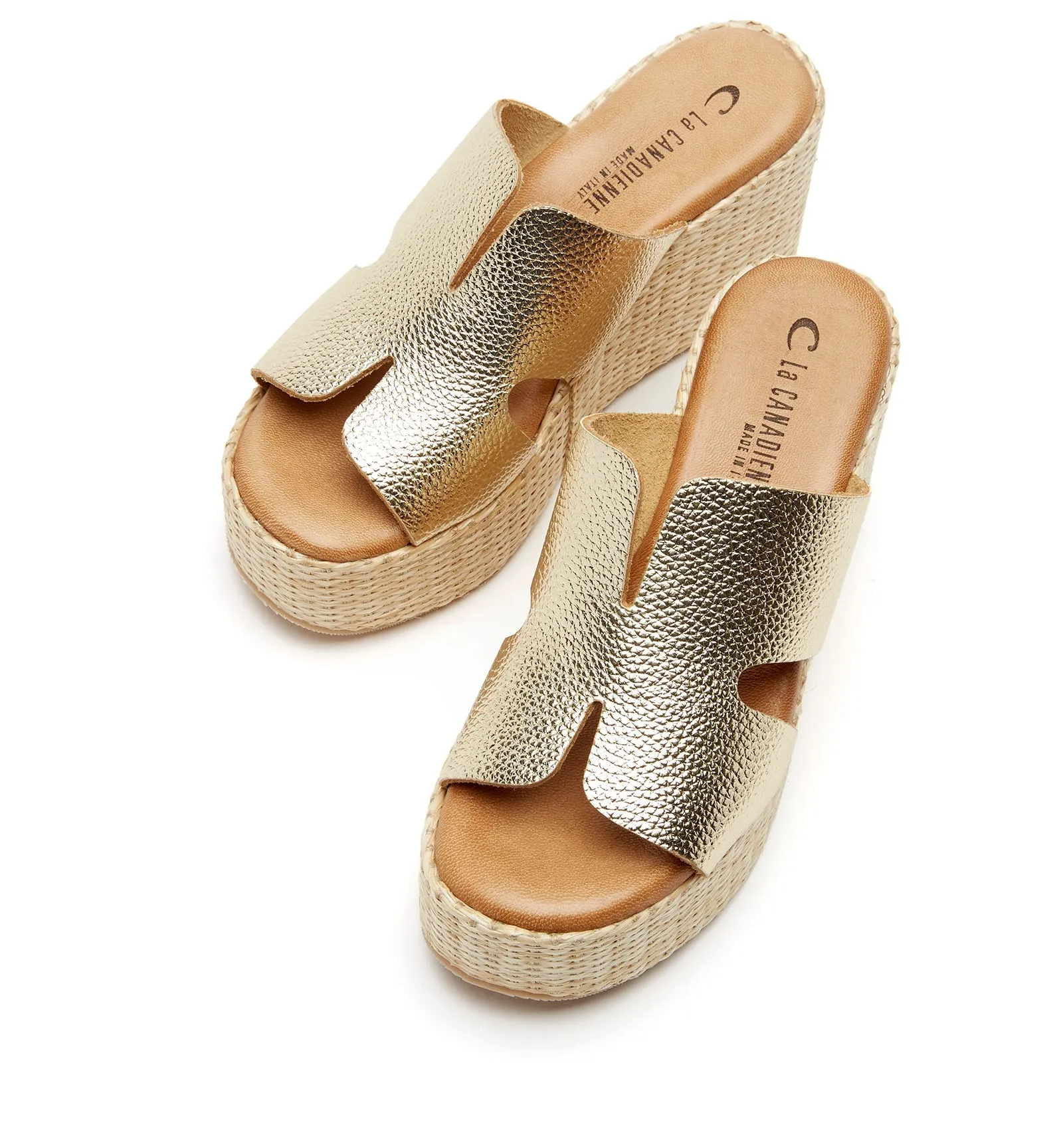 SILVER LEATHER WEDGE SANDAL La Canadienne